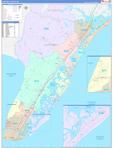 Cape May County, NJ Zip Code Map